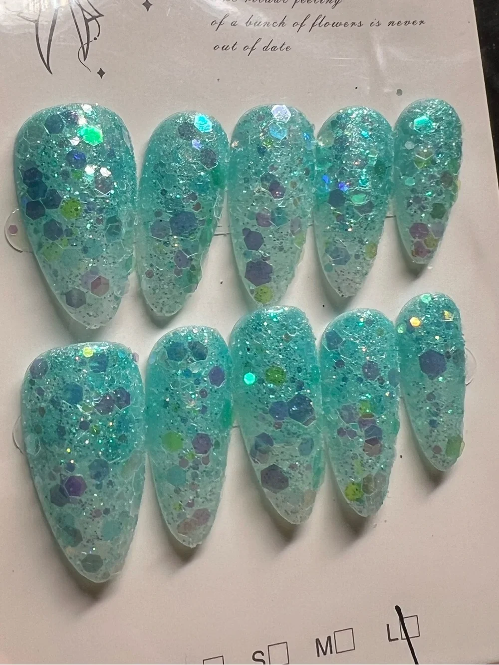Turquoise Glitter Press-On Nails – Nail Art